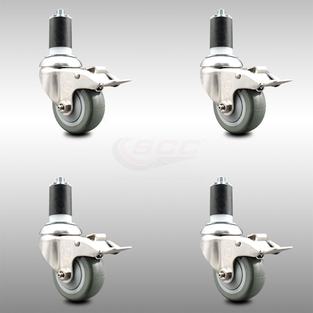 Service Caster 3.5 Inch 316SS Gray Poly Swivel 1-5/8 Inch Expanding Stem Caster Set Lock Brake SCC-SS316TTLEX20S3514-PPUB-158-4